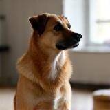 Chien assis suivant une commande